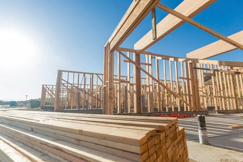 Wood home framing abstract at construction site