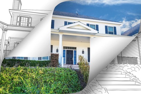 House photo page corners flipping with drawing behind