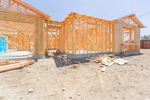 Wood home framing abstract at construction site