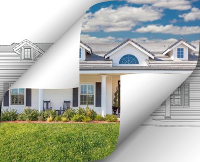 House photo page corners flipping with drawing behind