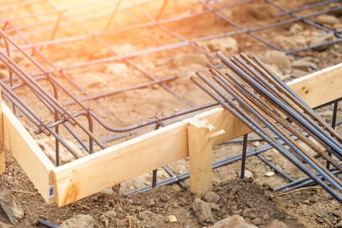 New steel rebar framing abstract at construction site