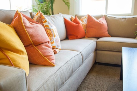Abstract of inviting colorful couch sitting area in house