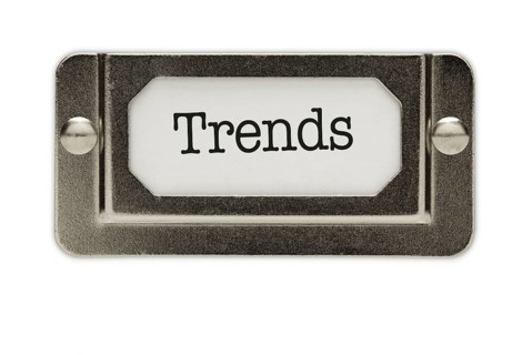 Trends file drawer label isolated on a white background