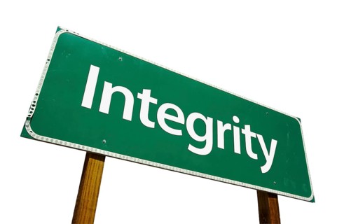 Integrity road sign isolated on white with clipping path