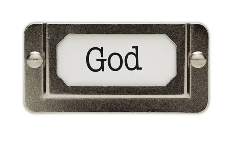 God file drawer label isolated on a white background