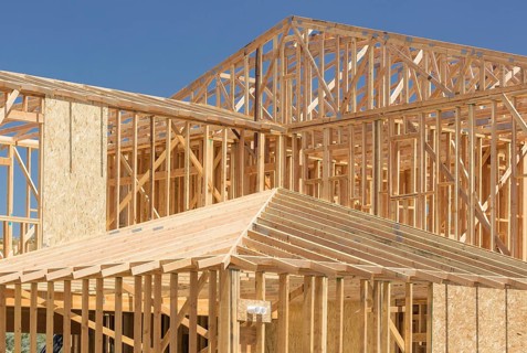 Wood home framing abstract at construction site