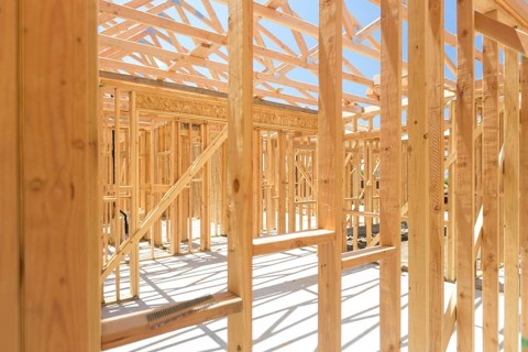 Wood home framing abstract at construction site
