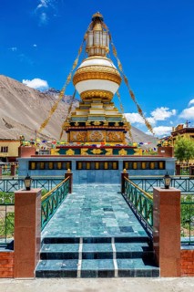 Buddhist gompa with prayer flags. Tabo monastery