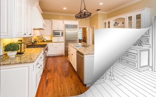 Kitchen photo page corner flipping with drawing behind