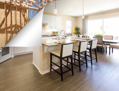 Custom kitchen with page corner flipping to construction framing