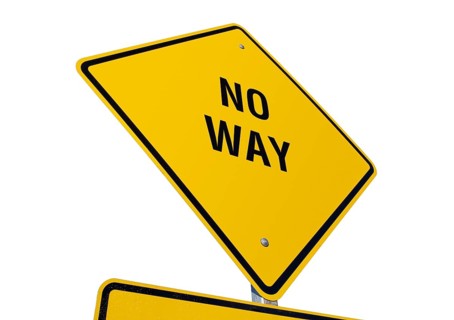 Yellow no way road sign isolated on a white background with clipping path