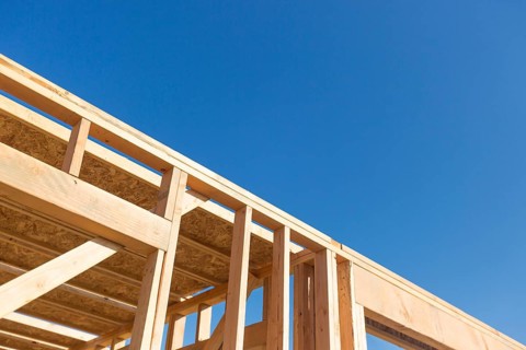 Wood home framing abstract at construction site