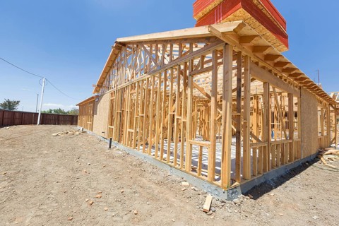 Wood home framing abstract at construction site