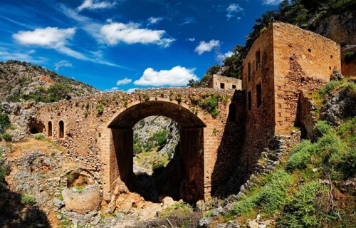Riuns of abandoned Katholiko monastery church in Avlaki gorge