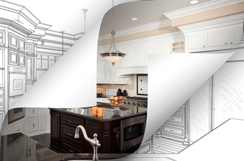 Kitchen photo page corners flipping with drawing behind