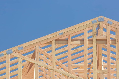 Wood home framing abstract at construction site