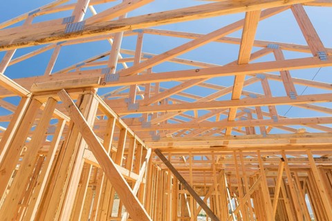Wood home framing abstract at construction site