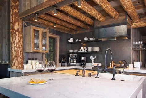 Luxurious rustic fully equipped log cabin kitchen