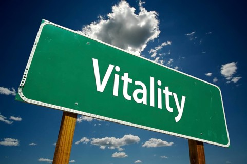 Vitality road sign with dramatic clouds and sky
