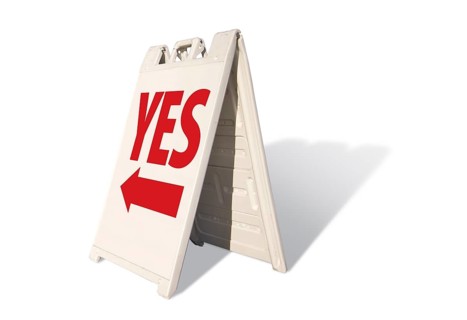 Yes tent sign isolated on a white background