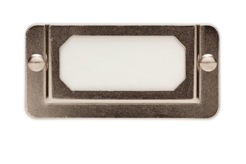 Blank metal file label frame isolated on white ready for your own message