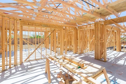 Wood home framing abstract at construction site