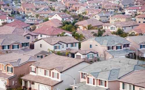 Contemporary neighborhood houses roof tops view