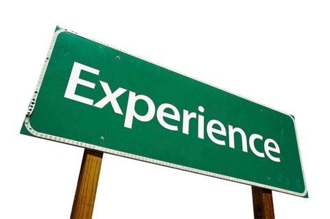 Experience road sign isolated on white with clipping path
