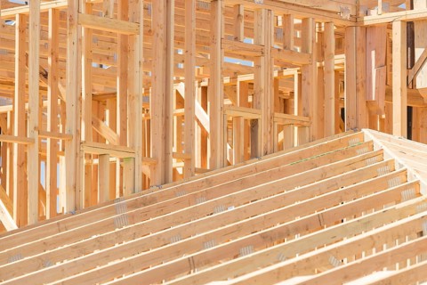 Wood home framing abstract at construction site