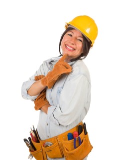 Hispanic female contractor wearing goggles