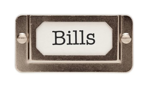 Bills file drawer label isolated on a white background