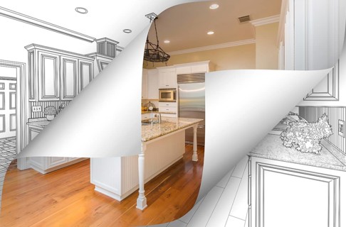 Kitchen photo page corners flipping with drawing behind