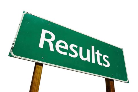 Results road sign isolated on white with clipping path