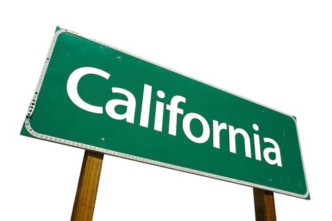Green california road sign isolated on white