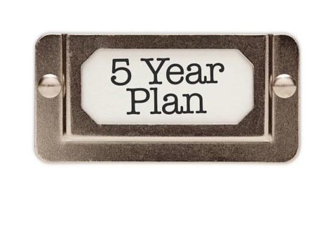5 year plan file drawer label isolated on a white background
