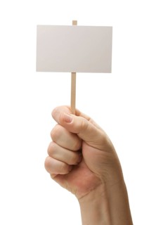Blank sign in fist isolated on A white background