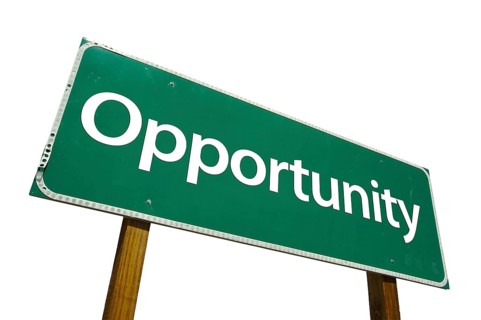 Opportunity green road sign isolated on white with clipping path
