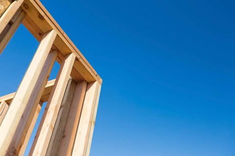 Wood home framing abstract at construction site