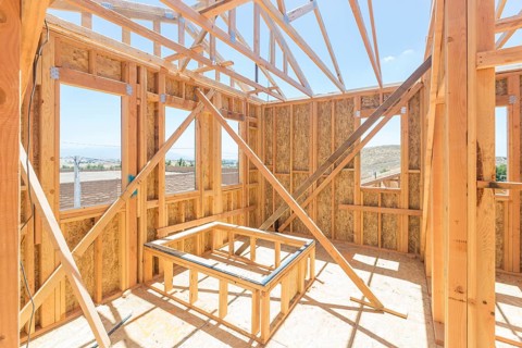 Wood home framing abstract at construction site