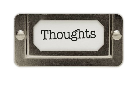Thoughts file drawer label isolated on a white background