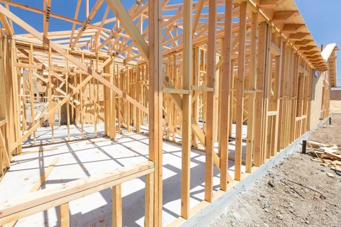 Wood home framing abstract at construction site