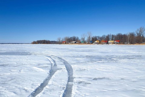Wheel tracks on a frozen surface