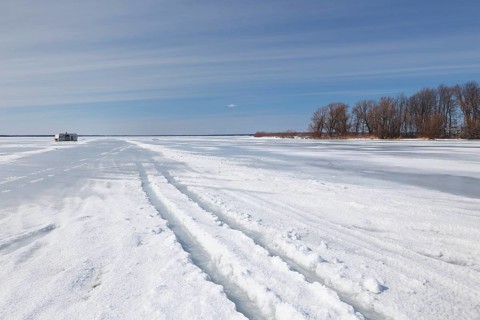 Wheel tracks on a frozen surface