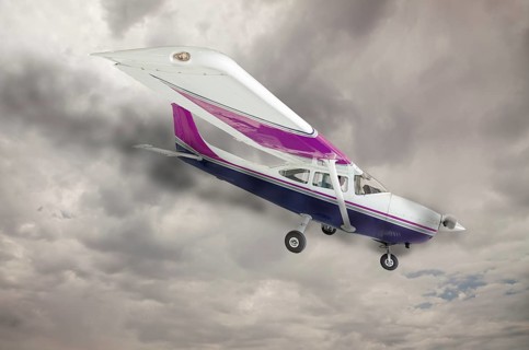 The cessna 172 with smoke coming from the engine against an ominous gray sky