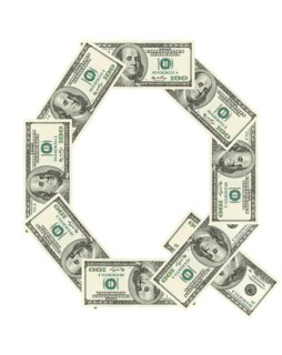 Letter Q made of dollars isolated on white background