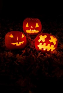 Glowing pumpkins at night