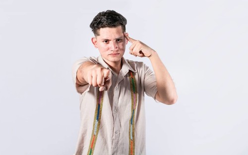 Bossy man pointing at camera