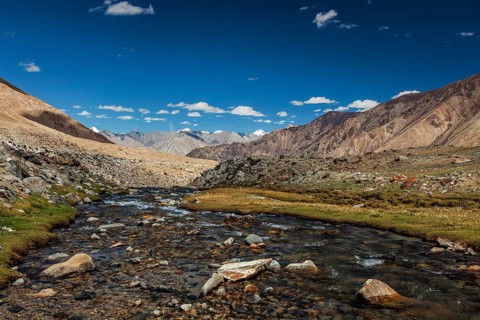 Mountain stream in Himalayas near Khardung La pass