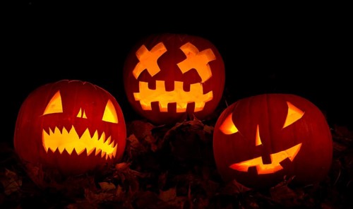 Glowing pumpkins at night