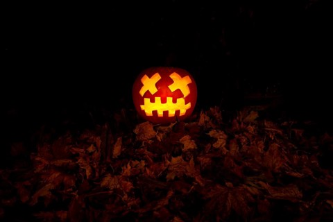 Glowing pumpkins at night